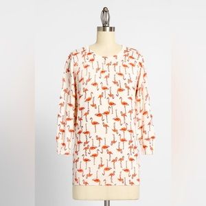 ModCloth Cream Flamingo Print 3/4 Sleeve Sweater. Size S. NWT.